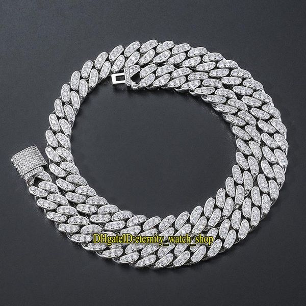 eternity european and american hip hop 13mm cz diamonds cuban necklace mens hip hop necklace single row full diamond iced out cuban chain, Black