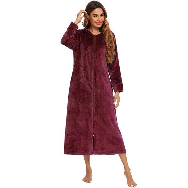 women's sleepwear autumn winter women robe zipper long bathrobe with hat dressing gown for comfortable home service, Black;red
women's sleepwear autumn winter women robe zipper long bathrobe with hat dressing gown for comfortable home service, Black;red