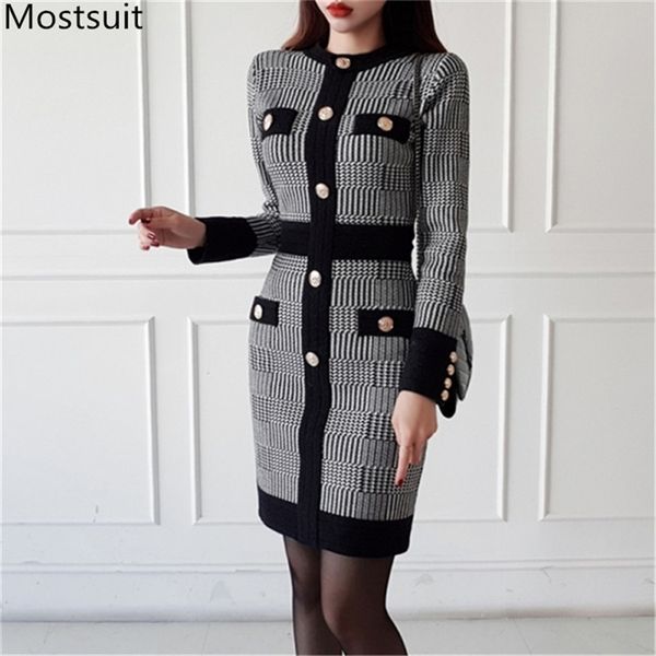 winter houndstooth golden buttons knitted mini dress women long sleeve o-neck korean fashion ol style dresses vestido femme 210513, Black;gray
winter houndstooth golden buttons knitted mini dress women long sleeve o-neck korean fashion ol style dresses vestido femme 210513, Black;gray