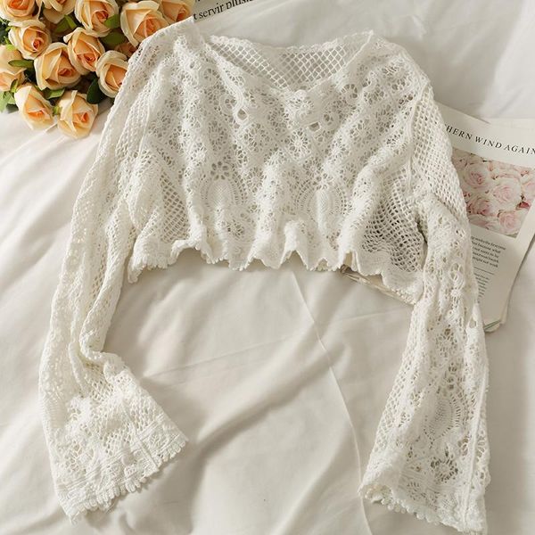 women's blouses & shirts hollow out short women casual long sleeve vintage sweet korean fashion 2021 summer design blouse office l, White
women's blouses & shirts hollow out short women casual long sleeve vintage sweet korean fashion 2021 summer design blouse office l, White