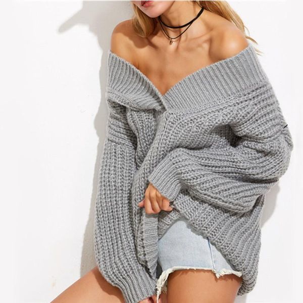 women's sweaters solid color off shoulder sweater v-neck thick knit warm pullover female rib loose winter jersey, White;black
women's sweaters solid color off shoulder sweater v-neck thick knit warm pullover female rib loose winter jersey, White;black