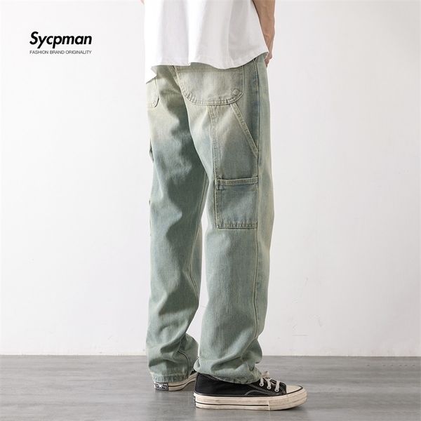 nostalgic vintage denim jeans baggy mens loose straight pants work clothes style multi pocket punk streetwear cargo 220312, Blue
nostalgic vintage denim jeans baggy mens loose straight pants work clothes style multi pocket punk streetwear cargo 220312, Blue