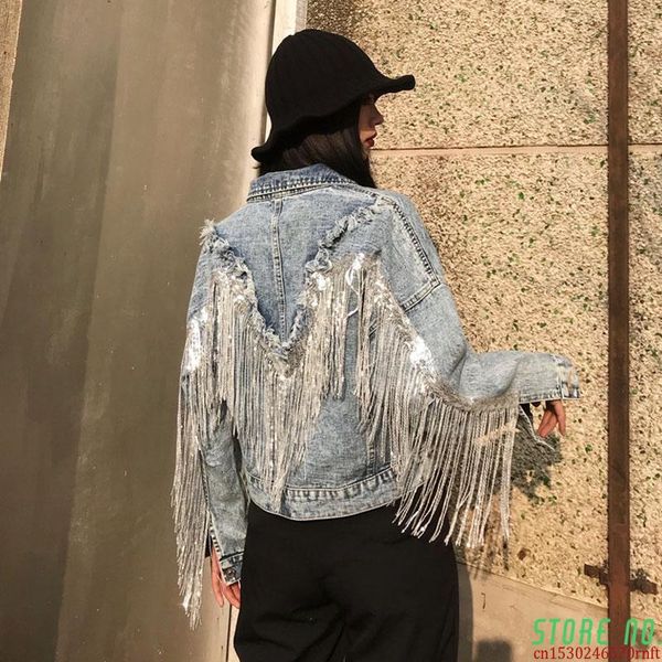 women's jackets jean jacket woman fringed sequined denim 2021 spring retro bf loose short jeans chaquetas nzy133, Black;brown
women's jackets jean jacket woman fringed sequined denim 2021 spring retro bf loose short jeans chaquetas nzy133, Black;brown