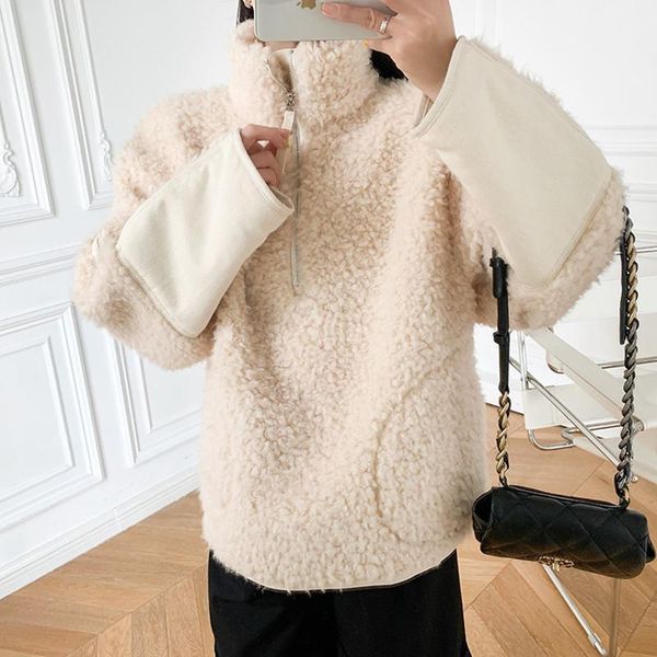 women's fur & faux half zipper coat lamb wool long sleeve stitching simple female jackets autumn winter 2021 lady clothings, Black
women's fur & faux half zipper coat lamb wool long sleeve stitching simple female jackets autumn winter 2021 lady clothings, Black