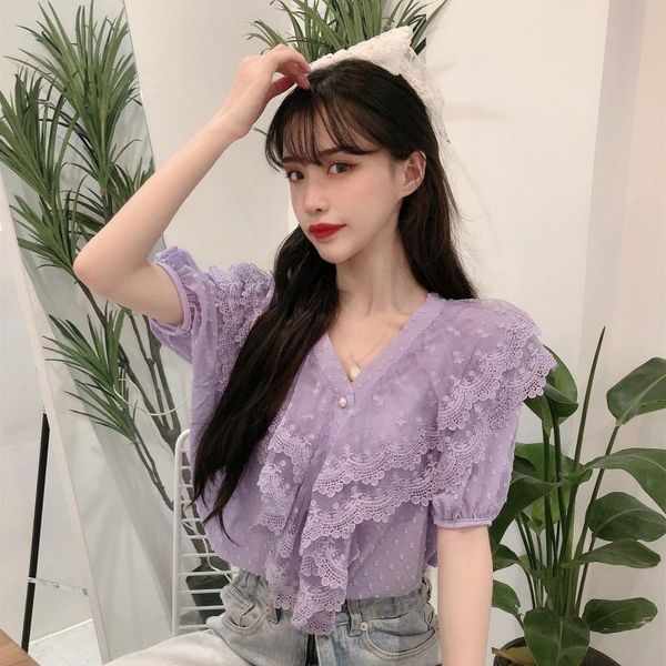 women's blouses & shirts purple womens and sweet style ruffles chiffon v-neck loose korean clothes chic summer women, White
women's blouses & shirts purple womens and sweet style ruffles chiffon v-neck loose korean clothes chic summer women, White
