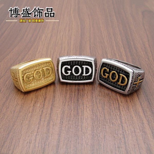 316 stainless fashion cross men's punk titanium steel letter god ring, Silver
316 stainless fashion cross men's punk titanium steel letter god ring, Silver