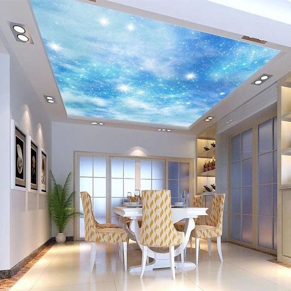 wallpapers custom any size mural wallpaper modern starry sky blue stars clouds ceiling living room bedroom el papel de parede
