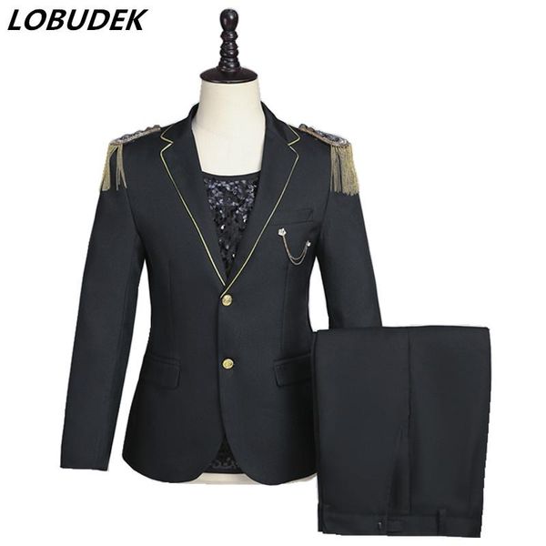 men's suits & blazers men singer host suit korean style tassel medal warlord blazer pants 2 piece set dancer group stage performance ni, White;black
men's suits & blazers men singer host suit korean style tassel medal warlord blazer pants 2 piece set dancer group stage performance ni, White;black