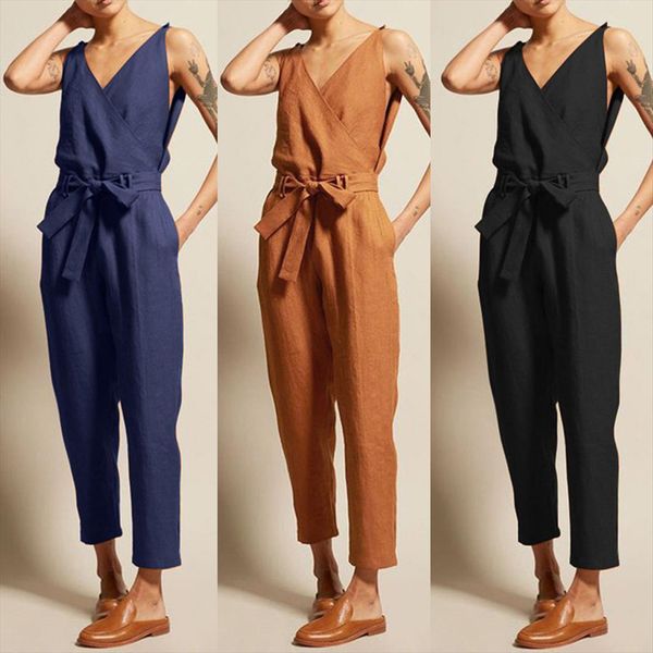 overall casual summer sleeveless women rompers v neck belt slim plus size jumpsuit linen long playsuit bodysuit, Black;white
overall casual summer sleeveless women rompers v neck belt slim plus size jumpsuit linen long playsuit bodysuit, Black;white