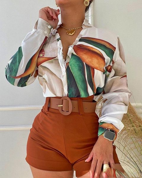 women's tracksuits 2021 stock cross border summer tropical printed long sleeved shirt set shorts - no belt, Gray
women's tracksuits 2021 stock cross border summer tropical printed long sleeved shirt set shorts - no belt, Gray