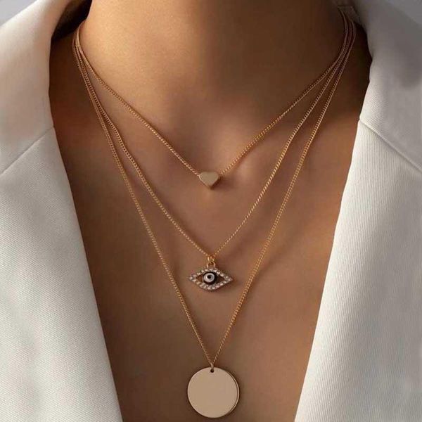 chains fashion evil eye multi-layer pendant necklace for women love geometric circle clavicle chain jewelry party, Silver
chains fashion evil eye multi-layer pendant necklace for women love geometric circle clavicle chain jewelry party, Silver