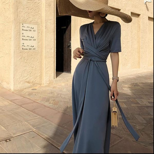 elegant satin long vintage v women dress neck bandage slim short sleeve party evening vestidos casual ladies maxi, Black;gray
elegant satin long vintage v women dress neck bandage slim short sleeve party evening vestidos casual ladies maxi, Black;gray