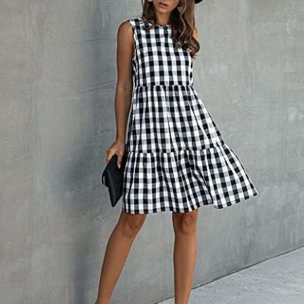 casual dresses 2021 summer ladies dress high waist wide hem leisure women round neck loose for outdoor, Black;gray
casual dresses 2021 summer ladies dress high waist wide hem leisure women round neck loose for outdoor, Black;gray
