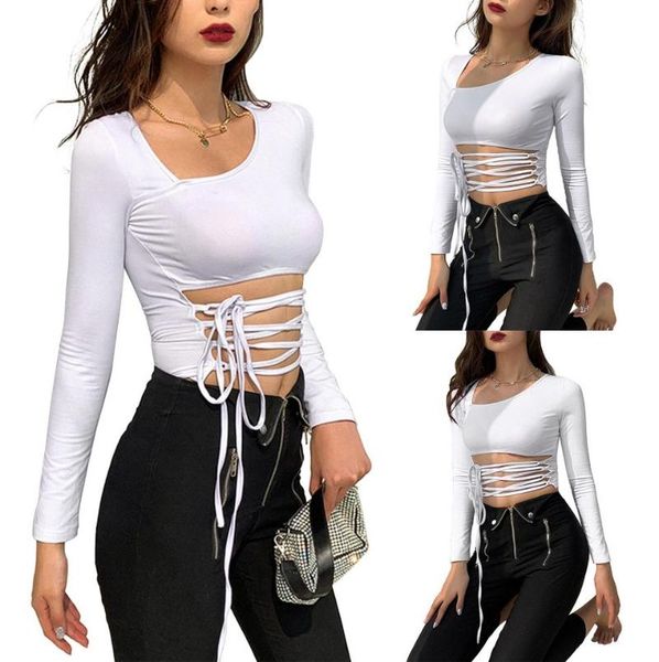 women's crop strap long sleeve lace up waist solid color hollow out vest for female t-shirt, White
women's crop strap long sleeve lace up waist solid color hollow out vest for female t-shirt, White