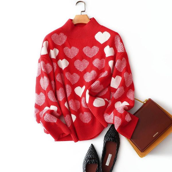 sweater women winter 100% cashmere love half turtleneck long-sleeved loose lazy style all-matched pullover sweaters female women's, White;black
sweater women winter 100% cashmere love half turtleneck long-sleeved loose lazy style all-matched pullover sweaters female women's, White;black