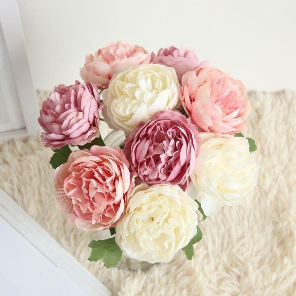 artificial silk peony flower branch with leaves imitation european fake flowers for wedding bridal shower home garden decoration decorative