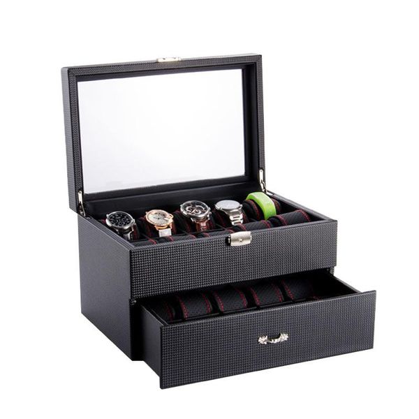 watch boxes & cases carbon fiber leather box organizer 20 slots black luxury double layer storage with lock display gift, Black;blue
watch boxes & cases carbon fiber leather box organizer 20 slots black luxury double layer storage with lock display gift, Black;blue