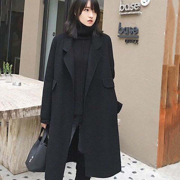 women's wool & blends woolen coat high-quality spring and autumn 2021 straight slim midi over-the-knee cardigan double-sided, Black
women's wool & blends woolen coat high-quality spring and autumn 2021 straight slim midi over-the-knee cardigan double-sided, Black