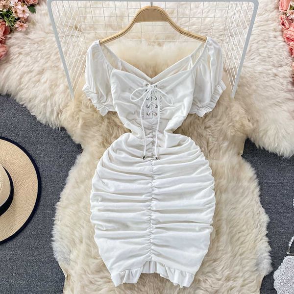 drawstring draped bodycon mini dress women black/white club party high waist short sleeve casual vestidos female summer new y0603, Black;gray
drawstring draped bodycon mini dress women black/white club party high waist short sleeve casual vestidos female summer new y0603, Black;gray