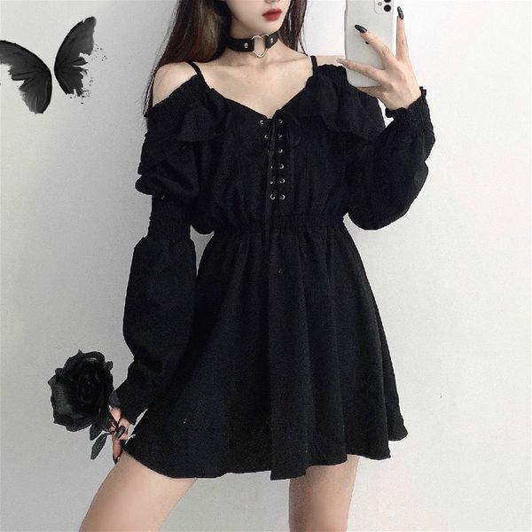 gothic black dress women casual button lace evening party mini dress female long sleeve one-piece dress korean 2021 autumn, Black;gray
gothic black dress women casual button lace evening party mini dress female long sleeve one-piece dress korean 2021 autumn, Black;gray