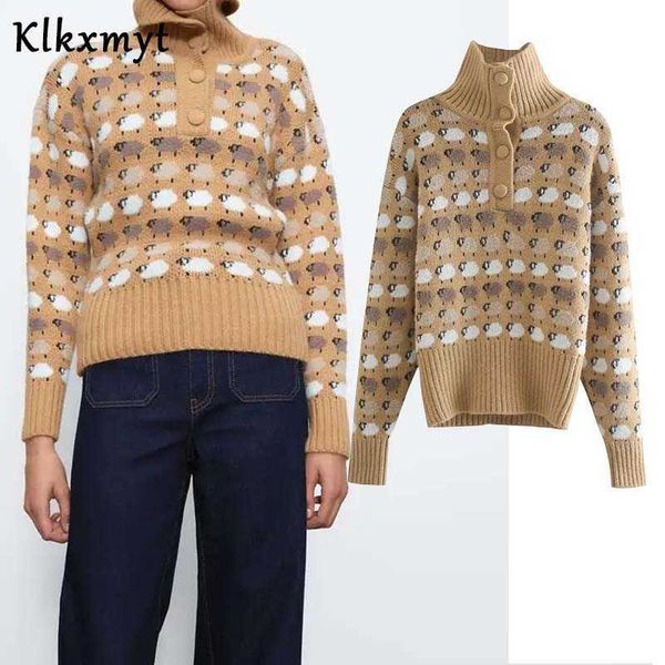klkxmyt za sweater women fashion print knitted turtleneck vintage long sleeve button female pullovers chic 210527, White;black
klkxmyt za sweater women fashion print knitted turtleneck vintage long sleeve button female pullovers chic 210527, White;black