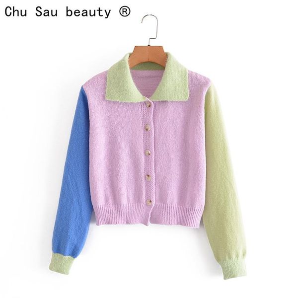 women's knits & tees fall 2021 vintage lapel long-sleeved single-breasted color matching slim knit cardigan women sweater, White
women's knits & tees fall 2021 vintage lapel long-sleeved single-breasted color matching slim knit cardigan women sweater, White