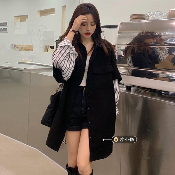 women's trench coats miss zuo, here comes the korean version of double pocket stitching stripe loose lapel casual shirt coat female, Tan;black
women's trench coats miss zuo, here comes the korean version of double pocket stitching stripe loose lapel casual shirt coat female, Tan;black