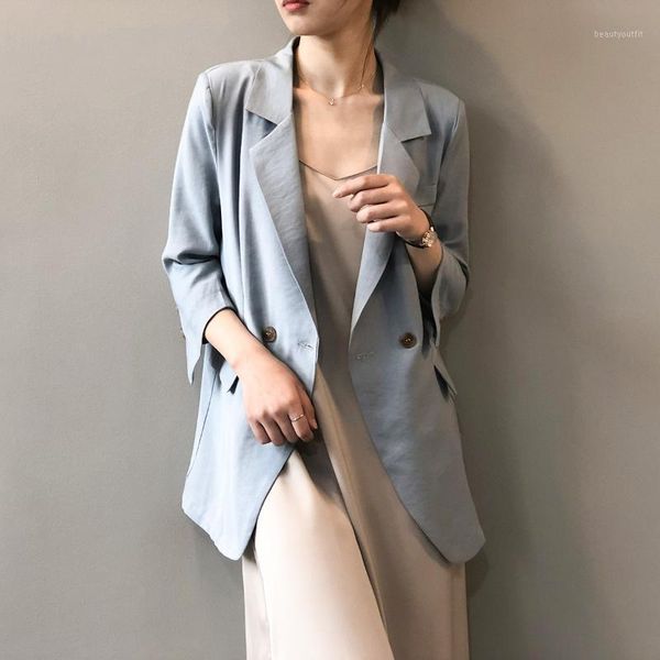 women's suits & blazers summer 2021 korean style casual simple design three quarter split sleeve coats women and jackets, White;black
women's suits & blazers summer 2021 korean style casual simple design three quarter split sleeve coats women and jackets, White;black