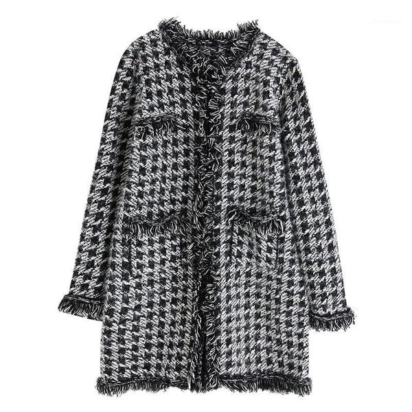 women's wool & blends vintage tweed open stitch woolen jackets women fashion winter v neck long jacket elegant ladies pockets coats, Black
women's wool & blends vintage tweed open stitch woolen jackets women fashion winter v neck long jacket elegant ladies pockets coats, Black