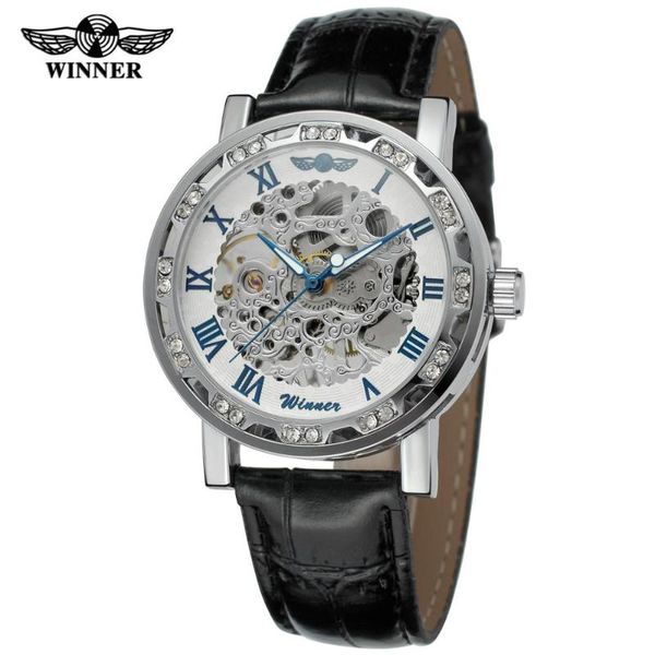 wristwatches winner fashion trend men's and women's wrist watch with diamonds black leather strap automatic mechanical, Slivery;brown
wristwatches winner fashion trend men's and women's wrist watch with diamonds black leather strap automatic mechanical, Slivery;brown