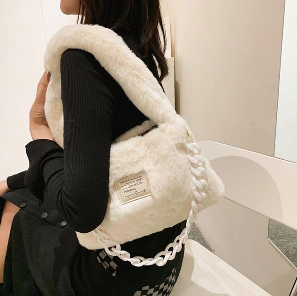 candy color plush one shoulder women's bags fashion chain handbag winter underarm bag