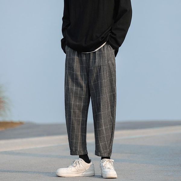 men's pants 2021 summer casual men vintage plaid cotton trousers ankle length cuffs washed drawstring checkered harem male, Black
men's pants 2021 summer casual men vintage plaid cotton trousers ankle length cuffs washed drawstring checkered harem male, Black