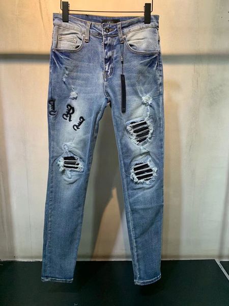 men's designer jeans fashion hip hop blue ripped letter patch slim fit stretch jeans 28-40
men's designer jeans fashion hip hop blue ripped letter patch slim fit stretch jeans 28-40