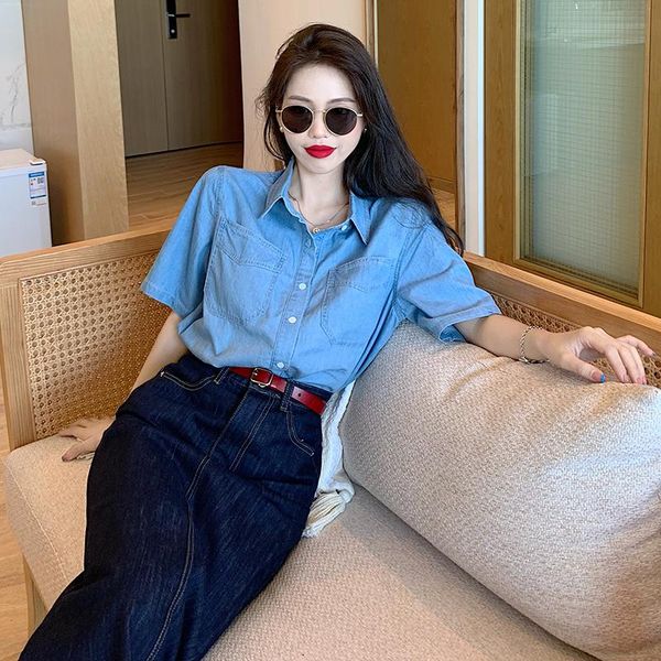 women's blouses & shirts retro casual denim shirt jacket women loose blue summer thin plus size blouse, White
women's blouses & shirts retro casual denim shirt jacket women loose blue summer thin plus size blouse, White