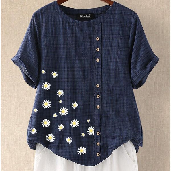 women's blouses & shirts cotton linen 2021 summer women short sleeve shirt chrysanthemum print button womens and, White
women's blouses & shirts cotton linen 2021 summer women short sleeve shirt chrysanthemum print button womens and, White
