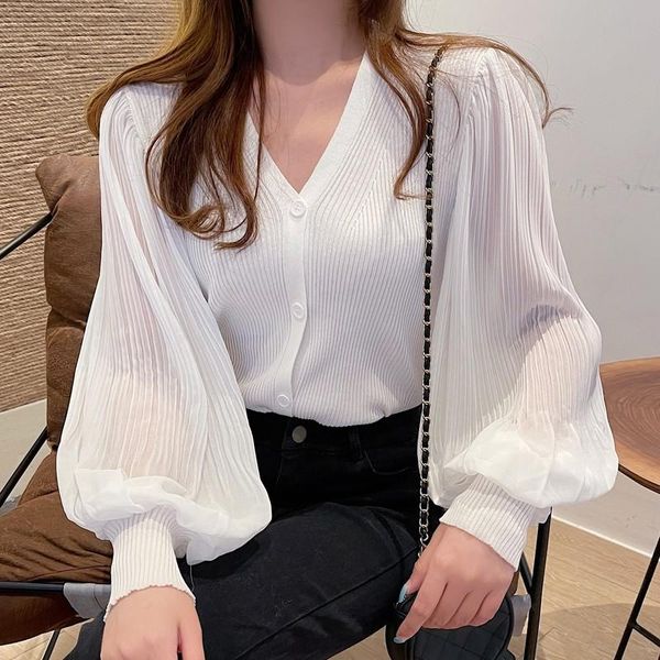 women's blouses & shirts korean lantern sleeve women blouse spring autumn vintage patchwork knitted shirt elegant slim blusas mujer, White
women's blouses & shirts korean lantern sleeve women blouse spring autumn vintage patchwork knitted shirt elegant slim blusas mujer, White