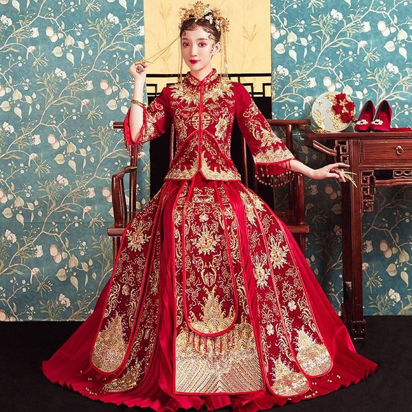 ethnic clothing female wedding dress chinese style bride embroidery marriage set oriental cheongsam toast, Red
ethnic clothing female wedding dress chinese style bride embroidery marriage set oriental cheongsam toast, Red