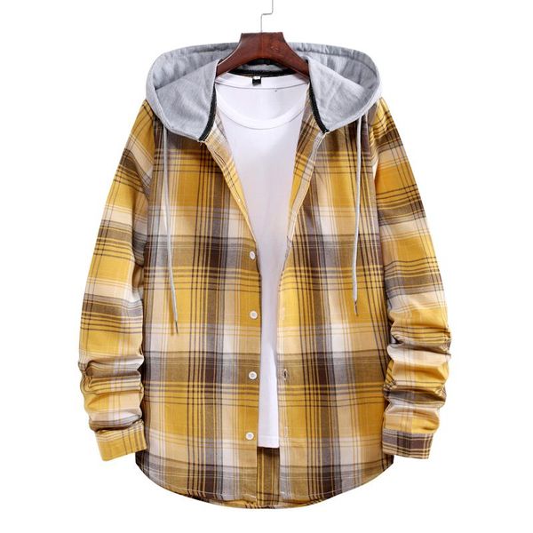 puimentiua plaid printed men's fashion shirts long sleeve hooded for male autumn coat with buttons streetwear casual, White;black
puimentiua plaid printed men's fashion shirts long sleeve hooded for male autumn coat with buttons streetwear casual, White;black