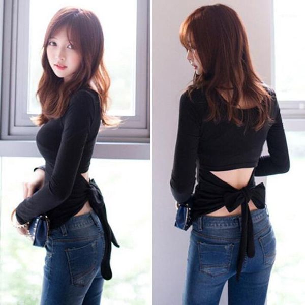 women's t-shirt spring autumn t shirt women short length solid color long sleeve bow tie back tees slim fit tshirt femme, White
women's t-shirt spring autumn t shirt women short length solid color long sleeve bow tie back tees slim fit tshirt femme, White