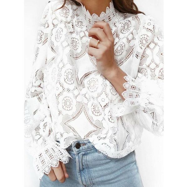 women's blouses & shirts fashion cut out translucent horn long sleeve slim elegant summer white lace shirt women and
women's blouses & shirts fashion cut out translucent horn long sleeve slim elegant summer white lace shirt women and