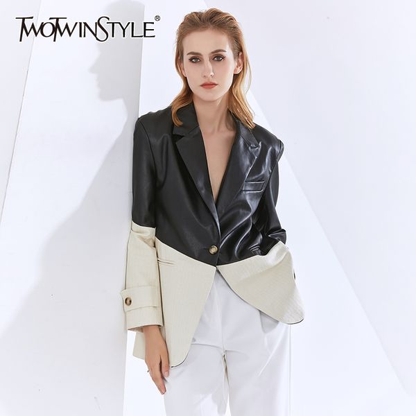 twotwinstyle patchwork pu leather blazers for women notched long sleeve hit color casual coats female fashion clothing 210517, White;black
twotwinstyle patchwork pu leather blazers for women notched long sleeve hit color casual coats female fashion clothing 210517, White;black
