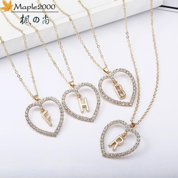 pendant necklaces fashion heart 26 letters love crystal necklace stainless steel gold for women jewelry party necklack, Silver