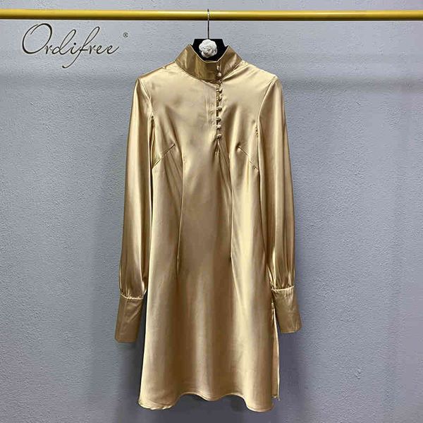 autumn elegant women satin party long sleeve split gold silk short dress 210415, Black;gray
autumn elegant women satin party long sleeve split gold silk short dress 210415, Black;gray