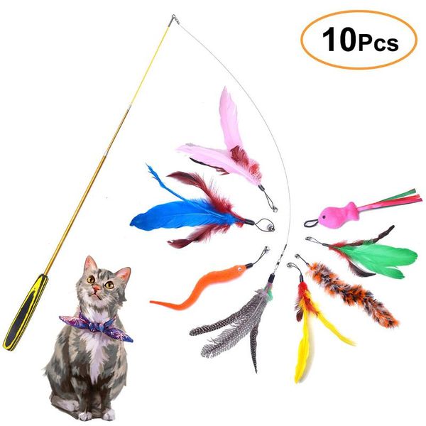 cat toys 10pcs/lot interactive feather teaser toy retractable wand with 8 refills and 1 spare hook
cat toys 10pcs/lot interactive feather teaser toy retractable wand with 8 refills and 1 spare hook