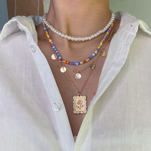 pendant necklaces trendy bohemian ethnic multi-layer colorful bead metal square necklace for women imitation pearl, Silver
pendant necklaces trendy bohemian ethnic multi-layer colorful bead metal square necklace for women imitation pearl, Silver