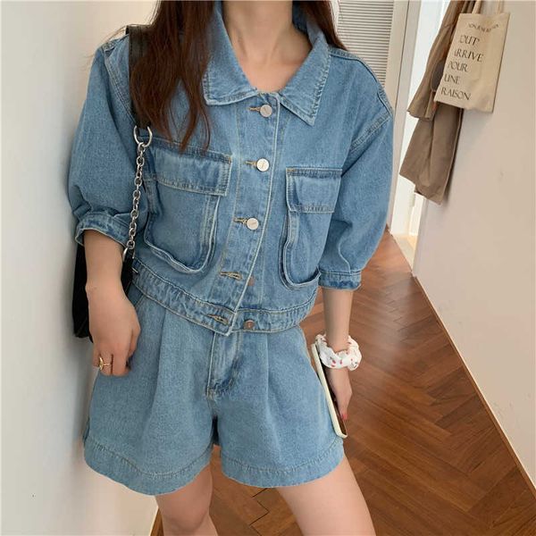 women's shorts korean clothes women false two piece set seven sleeve crop denim jacket and wide leg 2 outfits gnoc, White;black
women's shorts korean clothes women false two piece set seven sleeve crop denim jacket and wide leg 2 outfits gnoc, White;black