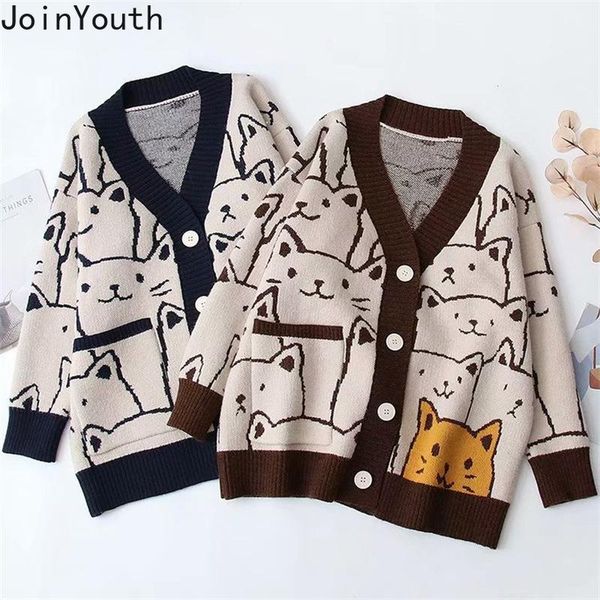 women's knits & tees joinyouth loose vintage gentle cardigan sweater women korean fashion knit jacket 2021 autumn cartoon jacquard oute, White
women's knits & tees joinyouth loose vintage gentle cardigan sweater women korean fashion knit jacket 2021 autumn cartoon jacquard oute, White