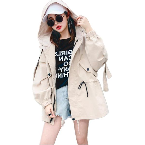 women's trench coats spring autumn ladies windbreaker short loose temperament hooded bat sleeved bow tie pocket women, Tan;black
women's trench coats spring autumn ladies windbreaker short loose temperament hooded bat sleeved bow tie pocket women, Tan;black