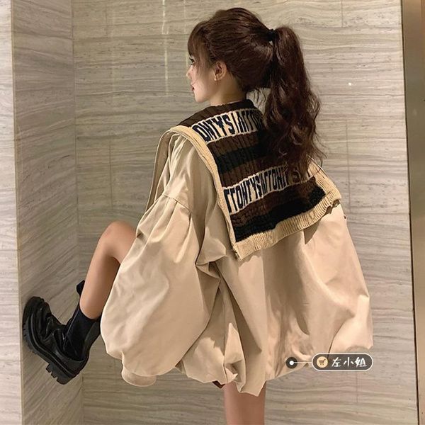 women's jackets autumn and winter versatile korean version of loose navy collar shawl stitching casual top, Black;brown
women's jackets autumn and winter versatile korean version of loose navy collar shawl stitching casual top, Black;brown