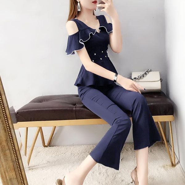 two piece dress summer women off shoulder v-neck chiffon blouse wide leg loose long pant 2 set female suit outfits b521 6159, White
two piece dress summer women off shoulder v-neck chiffon blouse wide leg loose long pant 2 set female suit outfits b521 6159, White